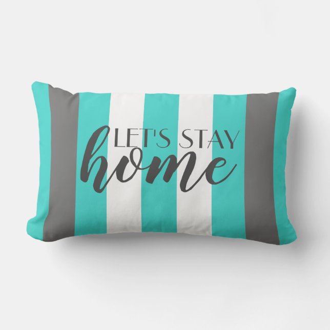 Cute Färg Stripe Grått och Blue Mönster med text Lumbarkudde (Framsida)