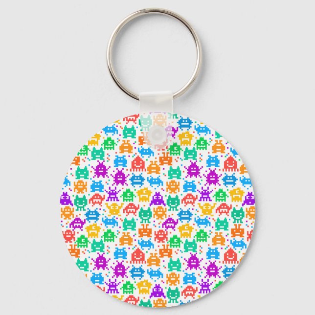 Cute-färgade pixelmonster mönster nyckelring (Framsida)
