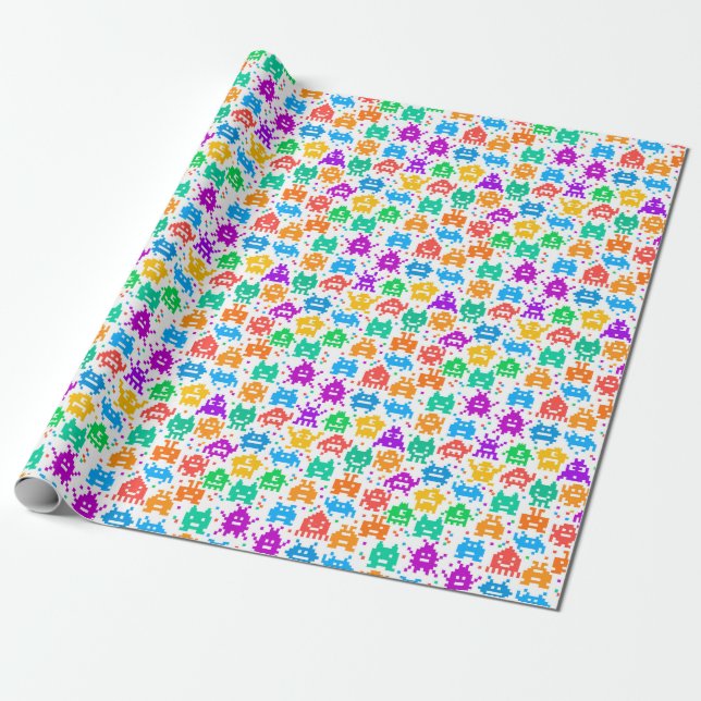 Cute-färgade pixelmonster mönster presentpapper (Utrullad)