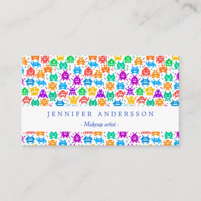 Cute-färgade pixelmonster mönster visitkort (Framsida)