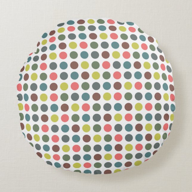 Cute färglös 70-tal mönster med polka dots rund kudde (Framsidan)