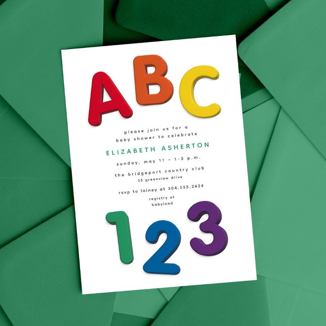 Cute färglös ABC 123-neutralters babydusch Inbjudningar (Skapare uppladdad)