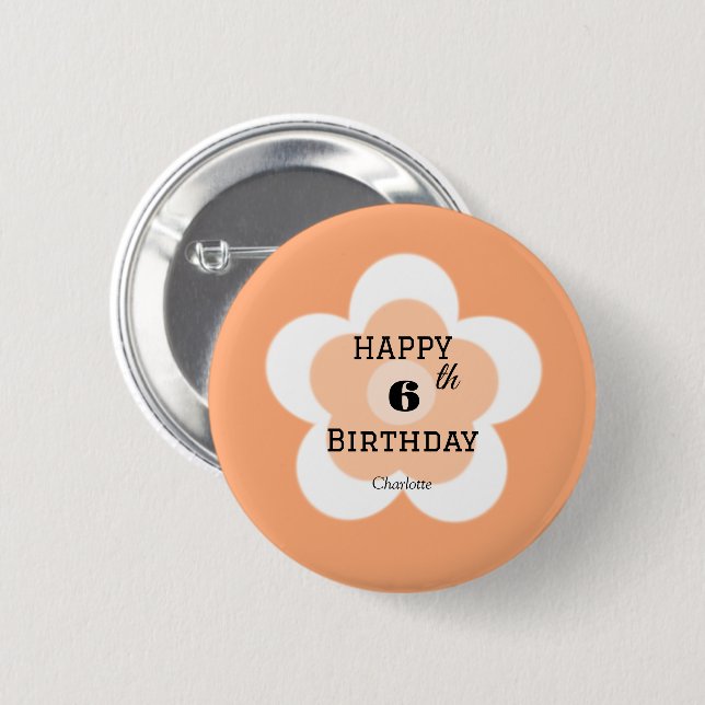 Cute färglös Daisy blomma mönster Birthday namn Knapp (Framsida & baksida)