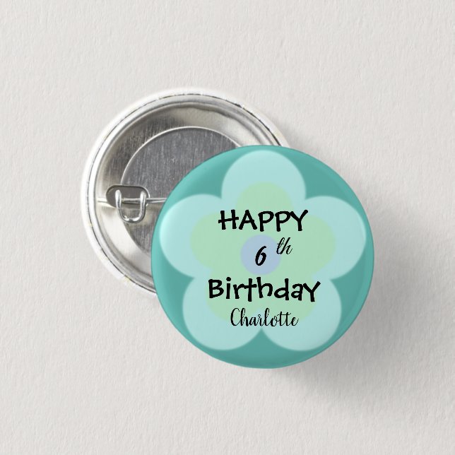 Cute färglös Daisy blomma mönster Birthday namn Knapp (Framsida & baksida)
