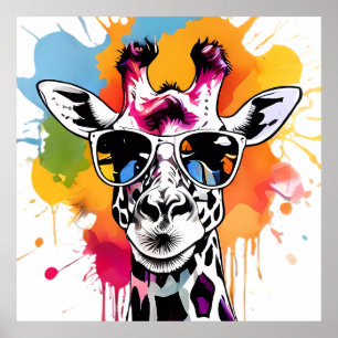 Cute färglös Giraffa med solglasögon stänk Poster