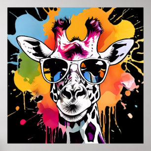 Cute färglös Giraffa med solglasögon stänk Poster