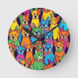 Cute färglös hundar lycklig hundar rund klocka