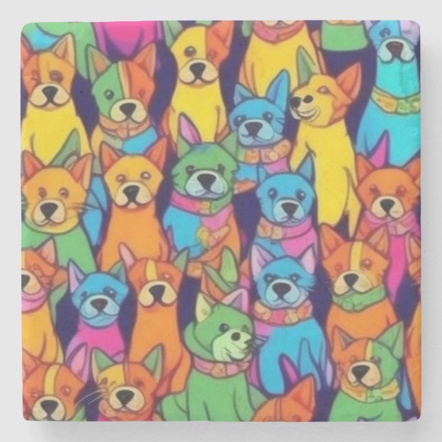 Cute färglös hundar lycklig hundar stenunderlägg (Framsidan)