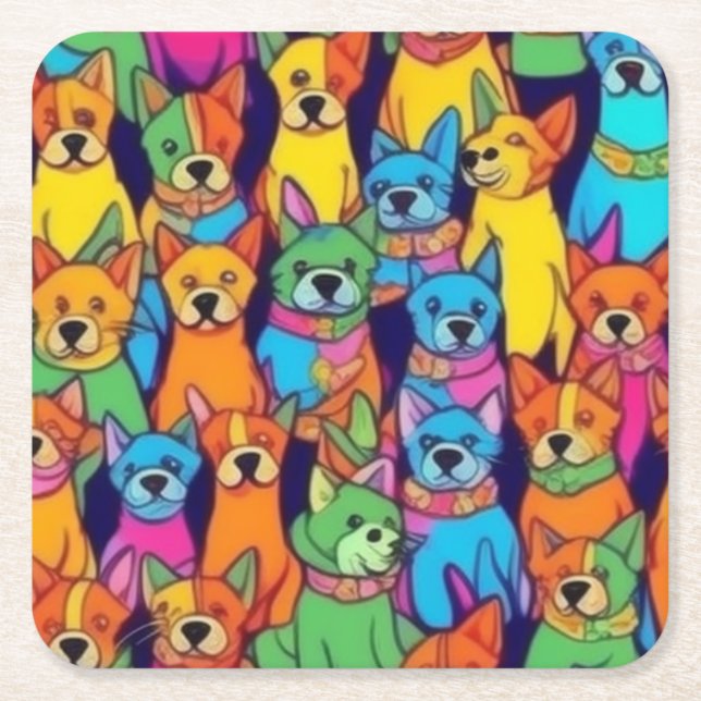 Cute färglös hundar lycklig hundar underlägg papper kvadrat (Framsidan)