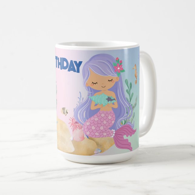 Cute färglös pastellsjöjungfru Regnbåge Födelsedag Kaffemugg (Framsida höger)