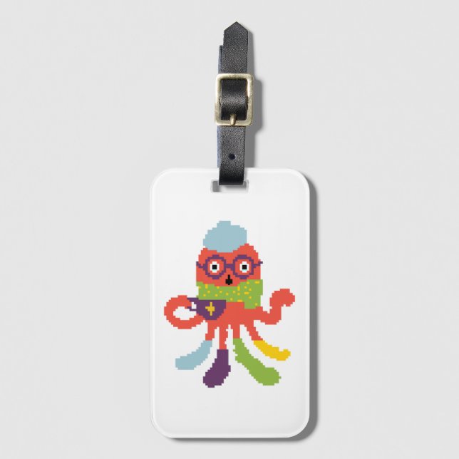 Cute, färglös pixelsjuk octapus dekorativ kudde bagagebricka (Framsida vertikal)