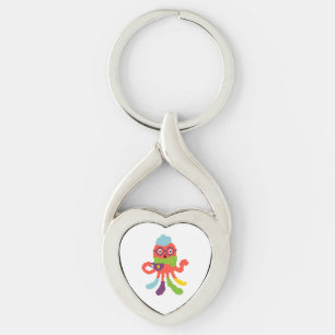 Cute, färglös pixelsjuk octapus dekorativ kudde twisted heart silverfärgad nyckelring