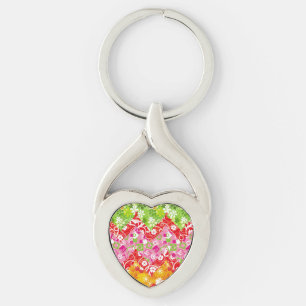 Cute färglös sommarzigzag mönster twisted heart silverfärgad nyckelring