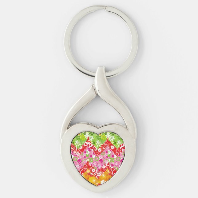 Cute färglös sommarzigzag mönster twisted heart silverfärgad nyckelring (Framsidan)