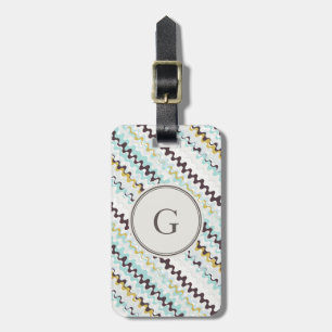 Cute färglös turkos abstrakt mönster monogram bagagebricka