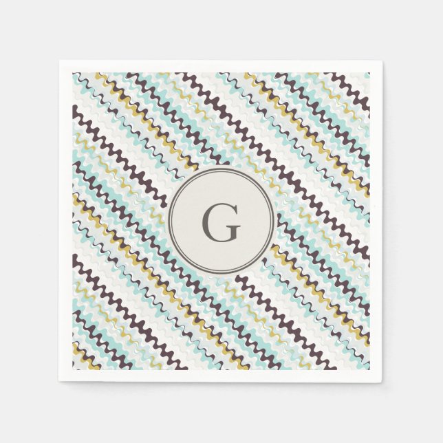 Cute färglös turkos abstrakt mönster monogram pappersservett (Framsidan)