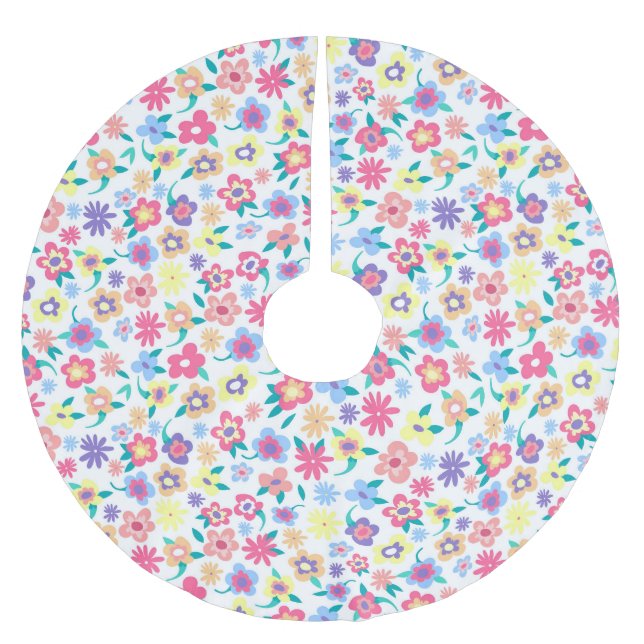 Cute färglös vår blommor mönster julgransmatta borstad polyester (Framsidan)
