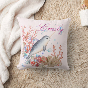 Cute färglösa bubblor Ocean baby Narwhal Kudde