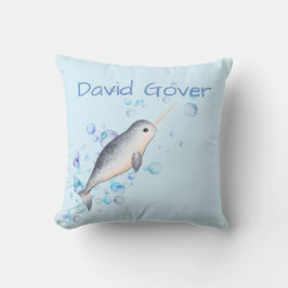 Cute färglösa bubblor Ocean pojke Narwhal Kudde