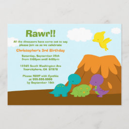 Cute färglösa dinosaurier födelsedagsfest inbjudan