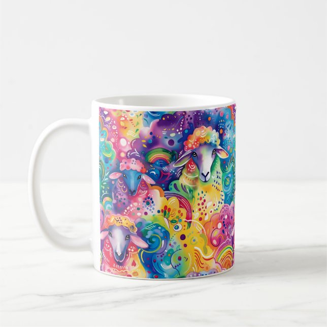 Cute färglösa får mönster kaffemugg (Vänster)
