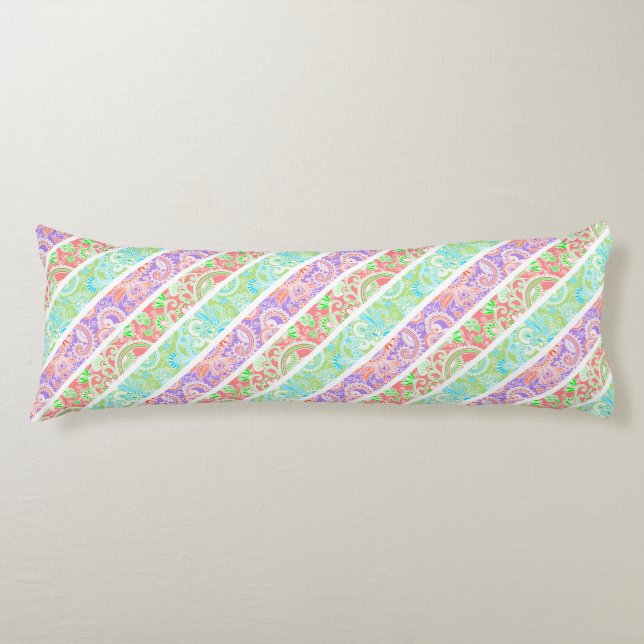 Cute färglösa pastellblommor rand kroppskudde (Framsidan)