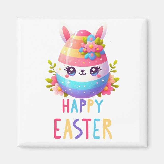 Cute, färglöst Påskägg bunny Magnet (Framsidan)