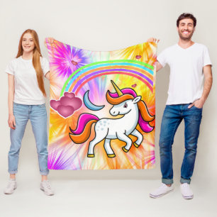 Cute, färgstark regnbåge, Unicorn, Fireworks Fleecefilt