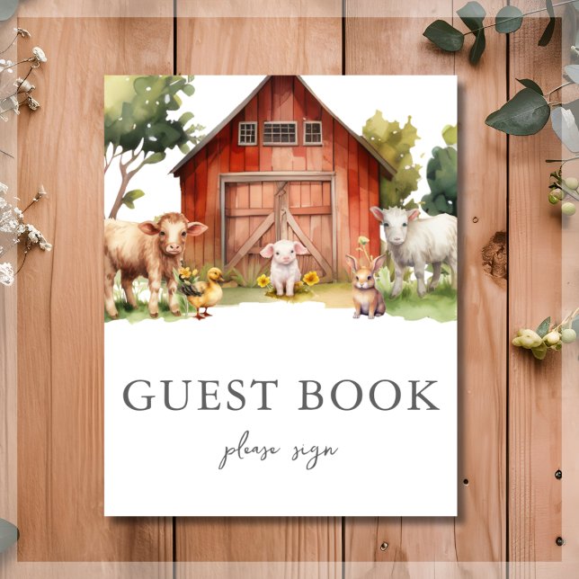 Cute Farm Animal Barn Baby Shower Guest Bok-tecken Poster (Skapare uppladdad)