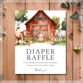 Cute Farm Animal Barn Diaper Raffle Sign Poster