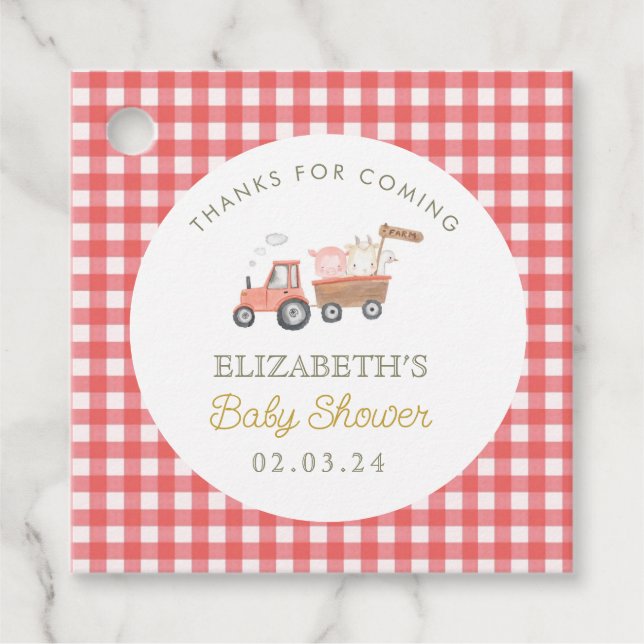 Cute Farm Animal Barnyard Baby Shower Gåvor Etiketter (Framsida)