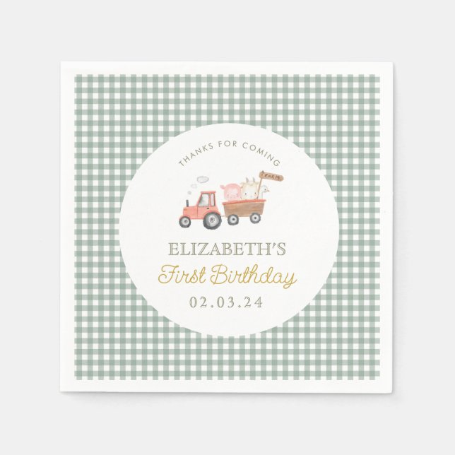 Cute Farm Animal Barnyard Birthday Pappersservett (Framsidan)