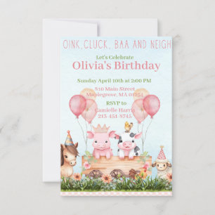Cute farm animal barnyard-födelsedag inbjudningar