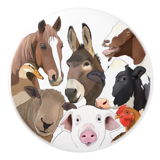 Cute Farm Animal Portrait  Knopp (Framsidan)