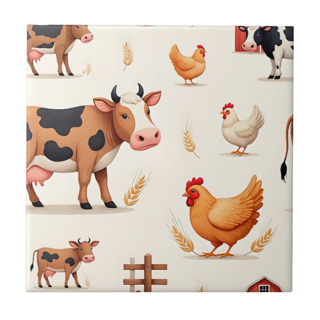 Cute Farm Animals Barn Pattern Kakelplatta (Framsidan)