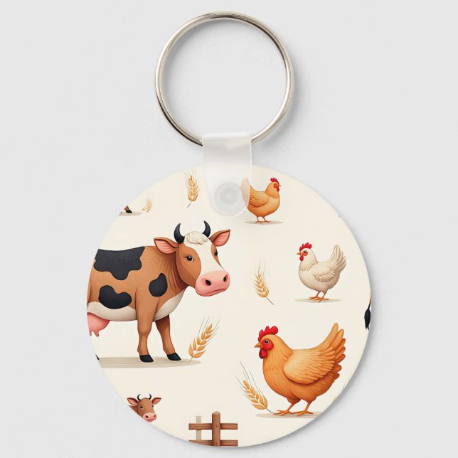 Cute Farm Animals Barn Pattern Nyckelring (Framsida)