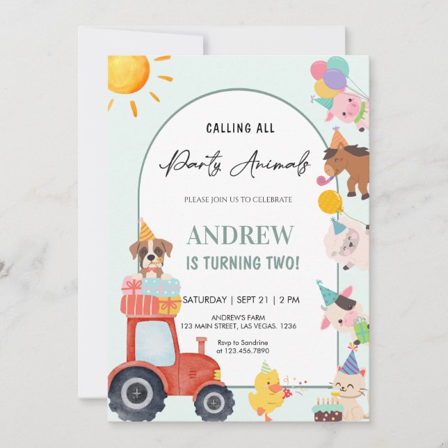 Cute Farm Animals in Birthday Inbjudningar (Framsida)