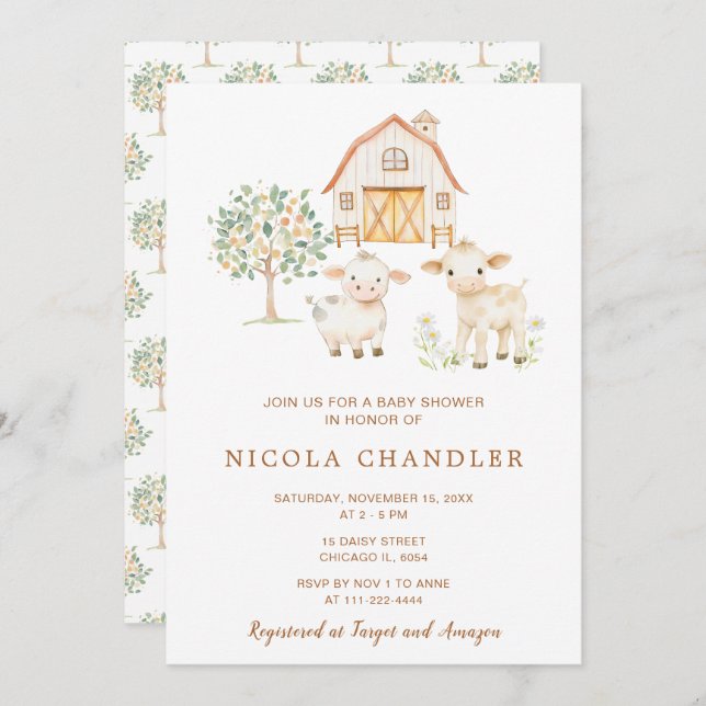 Cute Farm Barn Baby Shower Inbjudningar (Fram/baksida)