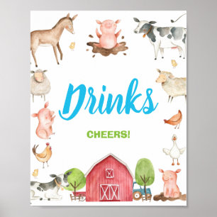 Cute Farm Barnyard Party Drinks Cheers Tabletop Poster
