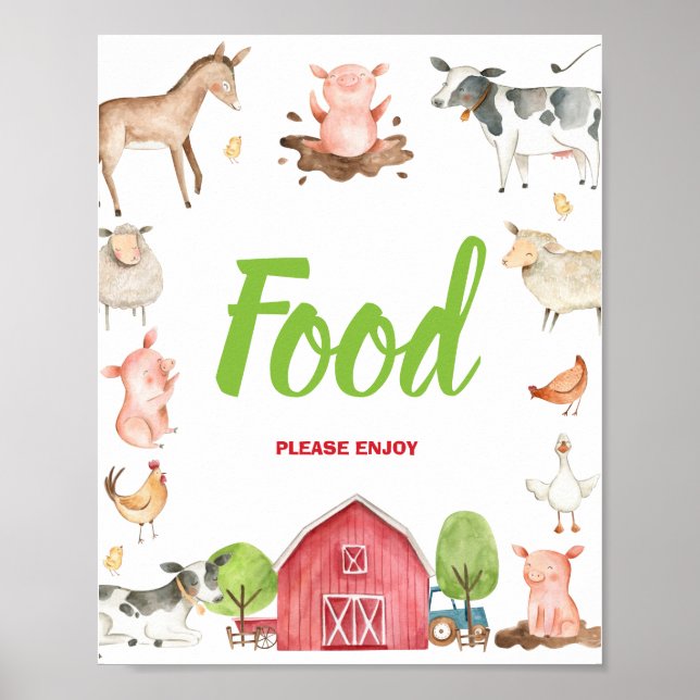 Cute Farm Barnyard Party Food Tabletop-tecken Poster (Framsidan)