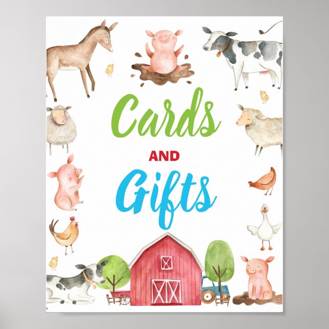 Cute Farm Barnyard Party-kort och presentkort Poster (Framsidan)