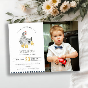 Cute Farm Chicken Watercolor Foto Birthday Inbjuda Tack Kort