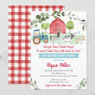 Cute Farm Greenery Baby Shower Inbjudningar