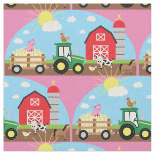 Cute Farm Kids Tractor Animals Rosa Girls Tyg