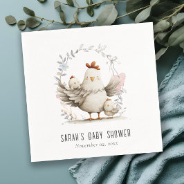 Cute Farm Mum and Baby Chick Floral Baby Shower Pappersservett