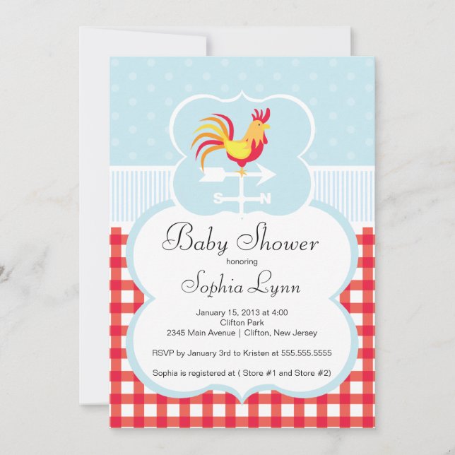 Cute Farm Roaster Baby Shower-inbjudan Inbjudningar (Framsida)