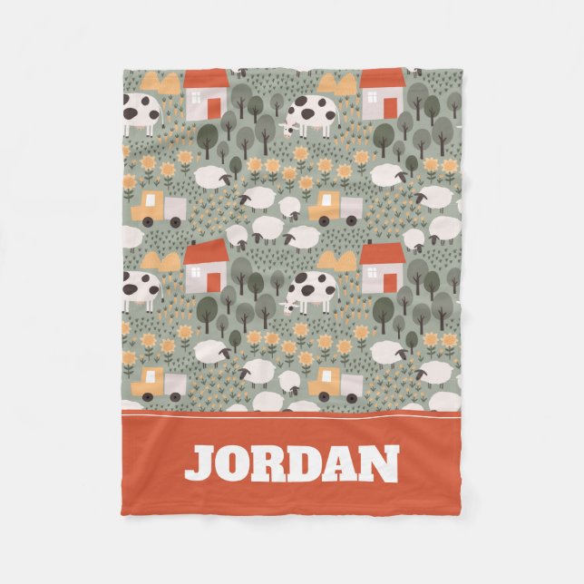 Cute Farm Scene Mönster Fleecefilt (Framsidan)