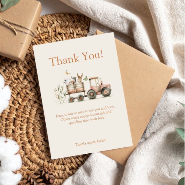 Cute Farm ThLED Födelsedagsfest for Boy or Girl Tack Kort (Skapare uppladdad)