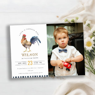 Cute Farm Tupp Watercolor Foto Birthday Inbjudan