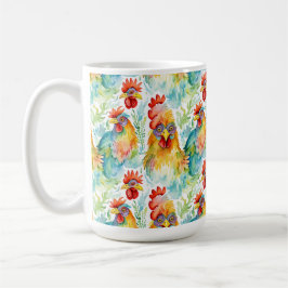 Cute Farm Watercolor Chickens Kaffemugg